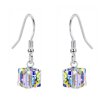 EVEVIC Austrian Crystal Cube Drop Earrings for Women, French Hook