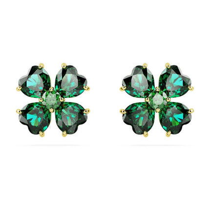 Swarovski Idyllia Stud Earrings, Gold-Tone Finished Clover Motif with Green Stones, Part of the Swarovski Idyllia Collection
