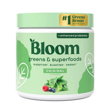 Bloom Nutrition Superfood Greens Powder, Digestive Enzymes with Probiotics and Prebiotics, Gut Health, Bloating Relief for Women, Chlorella, Green Juice Mix with Beet Root Powder, 60 SVG, Original