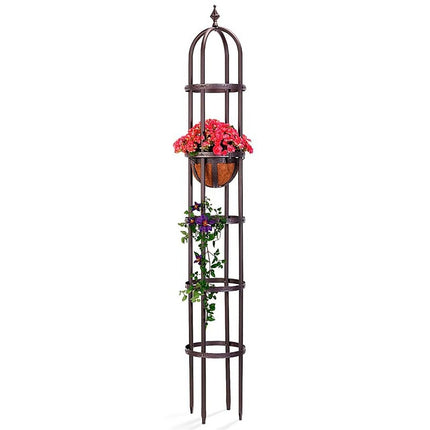 Plow & Hearth Metal Garden Obelisk | Indoor/Outdoor | Powder-Coated Steel | Trellis for Climbing | Floral Pattern | 11" Dia. x 7'H | Bronze