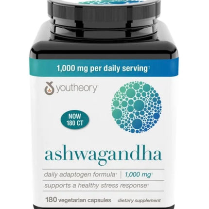 Youtheory Ashwagandha 1000mg with KSM-66 - Helps Support a Healthy Stress Response,180 Capsules (Pack of 1)