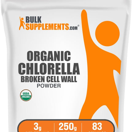BulkSupplements.com Organic Chlorella Powder - Broken Cell Wall, Green Superfood Powder, Chlorella Supplement - Gluten Free, 3g per Serving, 250g (8.8 oz) (Pack of 1)