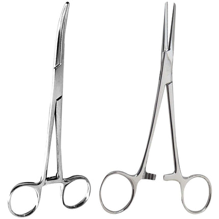 SURGICAL ONLINE 2-Piece Curved & Straight 7" Hemostat Set - Stainless Steel Locking Tweezer Clamps - Ideal Hemostats for Nurses, Fishing Forceps, Crafts and Hobby