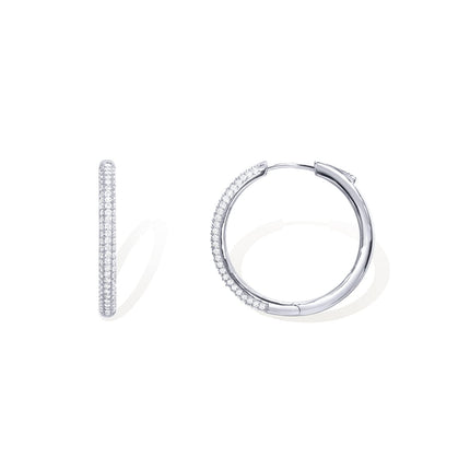 PAVOI 925 Sterling Silver CZ Hoop Earrings, White Gold, Size 30 Millimeters