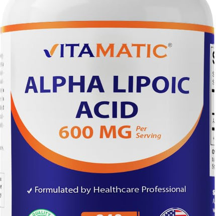 Vitamatic Alpha Lipoic Acid (ALA) 600mg Per Serving - 240 Vegetable Capsules - 120 Servings - Non-GMO & Gluten Free