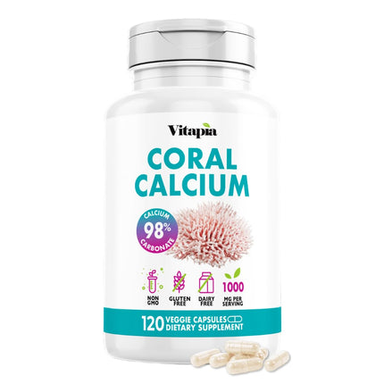Vitapia Coral Calcium Powder 1000mg Capsules for Overall Health, Bone Health, PH Level Balance, Trace Minerals Support - 120 Veggie Capsules - Non-GMO & Gluten-Free Supplement
