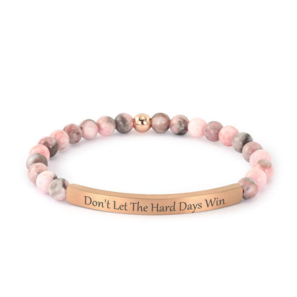 Inspirational Bracelets for Women,18K Gold Plated Christian Bible Verse Faith Jewelry, Religious Jesus Prayer Gift for Mom, Sister, Friend (DON'T LET THE HARD DAYS WIN-Pink Zebra Jasper-Rose Gold)