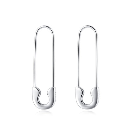 SLUYNZ Solid 925 Sterling Silver Safety Pin Hoop Earrings for Women Teen Girls Minimalist 1.4" Hoop Earrings Dangle (A-Silver)