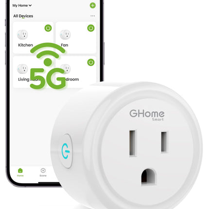 GHome Smart 5G 15A WiFi Smart Plug Compatible with Alexa and Google Home, Outlet Timer Smart Home WiFi Outlet Timer with Remote Control, 5GHz and 2.4GHz Wi-Fi Sockets, ETL FCC Listed, White, 1 Pack