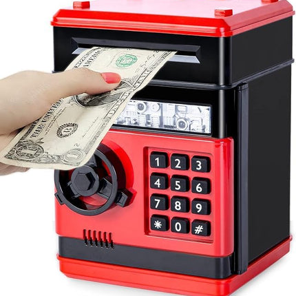 Refasy Kid Bank Safe ATM Piggy Bank for Kids Age 3-12, Cash Piggy Banks ATM Money Bank Kids Safe Coin Banks Money Safe, Birthday Xmas Gifts Toys for 3 4 5 6 7 8 9 10 12 Year Old Boys Girls (Red)