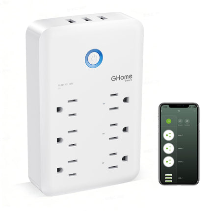 GHome Smart Plug Outlet Extender, USB Wall Charger with 3 Individual Smart Outlets and 3 Smart USB Ports, Works with Alexa Google Home, WiFi Power Strip for APP Control,15A/1800W