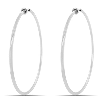 Clip On Spring Hoop Earrings for Non-Pierced Ears (60mm, Bright Silver-Tone)