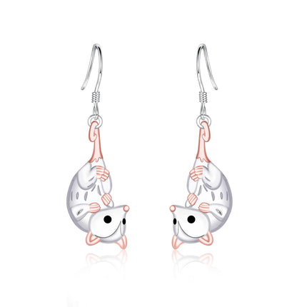 Opossum Dangle Earrings for Women - Silver Animal Earring Possum Gifts