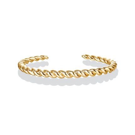 PAVOI Chunky Twisted Braided Bangle Bracelet, 14K Gold Plated, Yellow Gold