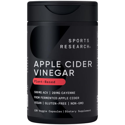 Sports Research® Apple Cider Vinegar with Cayenne Pepper | Made from Organic Fermented Apple Cider - Non-GMO Project Verified & Vegan Certified (120 Veggie Capsules)