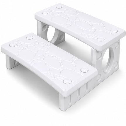 XtremepowerUS 2-Steps Heavy Duty Plastic Resin Spa Steps - Hot Tub, Inflatable Pool, and Patio Accessories, for Outdoor Use, Weatherproof Materials, White