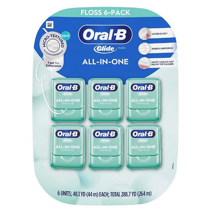 Oral-B Glide Mint All-in-One Dental Floss, 48 Yards Each (Pack of 6)