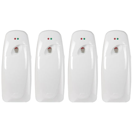 Automatic Air Freshener Spray Dispenser (4-Pack) Wall Mounted or Free Standing, Commercial and Home Use, Multiple Time Scent/Mist Release Settings for Room/Bathroom Sprayer (White)