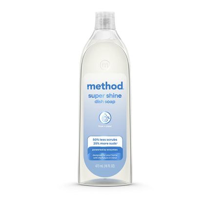 method Super Shine Liquid Dish Soap, Free + Clear, Unscented, 16 fl oz
