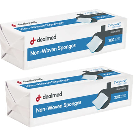 Dealmed 2x2 in Non-Woven Gauze Sponges - 4-Ply Non-Sterile 200 Ct 2 Pack