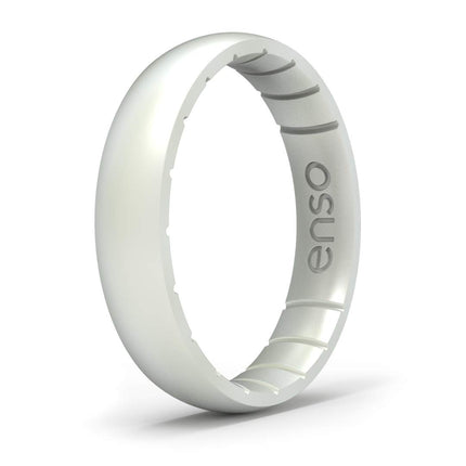Enso Rings Thin Elements Silicone Ring – Stackable Wedding Engagement Band – 4.3mm Wide, 1.75mm Thick (Pearl-Colored, 6)