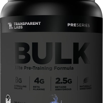 Transparent Labs Bulk Black Pre Workout - Clinically Dosed, Naturally Sweetened Preworkout for Men and Women with Beta Alanine Powder, Citrulline Malate, & Caffeine- 30 Servings, Blue Raspberry