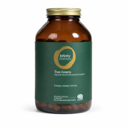 Infinity Greens Superfood Capsules, Blue Green Algae Based Capsules with 28 Organic Superfoods, No Fillers or Grasses, Energy & Longevity, Low Temp Dehydrated Greens (34 Servings)