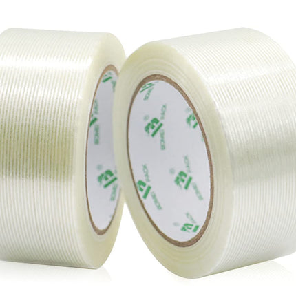 BOMEI PACK Mono Filament Strapping Tape, 2 Roll 2 Inch x 35 Yards 5.5 Mil, Heavy Duty Transparent Reinforced Fiberglass Tape
