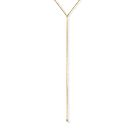 PAVOI CZ Dainty Lariat for Women, 14K Gold Plated, Yellow Gold, Y