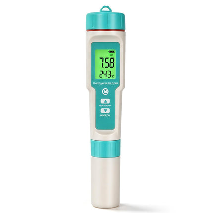 7 in1 Pool Thermometer, PH & Salt Meter, Digital Pool TDS EC ORP SG Salinity Test Kit, Professional High Accuracy Water Quality Tester & Monitor for Swimming Pool, Spa, Hot Tub, Hydroponics & Aquarium