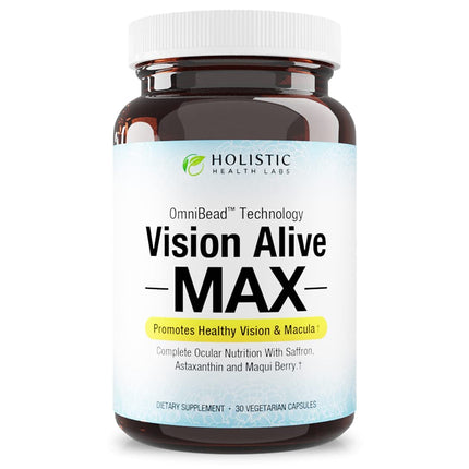 Holistic Health Labs Vision Alive Max with 8 Natural Ingredients Lutemax® 2020, Bilberries, Blueberries, c3g from Black Currant, Maqui Berry, Saffron, and Astaxanthin (30 Count (Pack of 1))