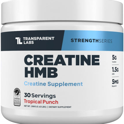 Transparent Labs Creatine HMB - Creatine Monohydrate Powder with HMB for Muscle Growth, Increased Strength, Enhanced Energy Output, and Improved Athletic Performance - 30 Servings, Tropical Punch