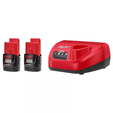 Milwaukee 48-11-2420 (2) M12 REDLITHIUM 2.0 Compact 12V Batteries & M12 Lithium-ion Battery Charger (48-59-2401) KIT