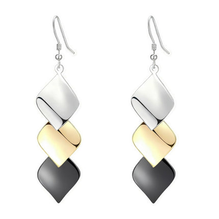 GLPAHA Tri-color Square shiny Drop Earrings for women 925 Sterling Silver Hooks