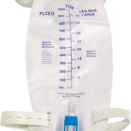 Easy-Tap Leg Bag Urinary Drainage Bag, 1000ml, Anti-Reflux Valve, Cloth Straps, Easy Flip Drain (Pack of 3)