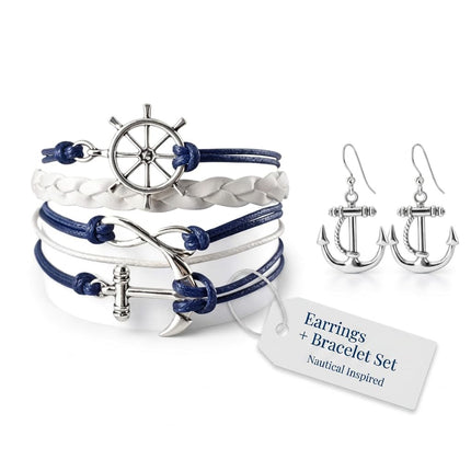 Infinity Collection Nautical Anchor Bracelet & Earrings Set, Navy & White