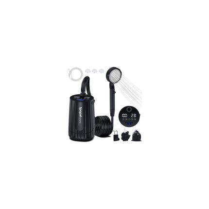 Portable Shower for Camping, [Upgraded] Spopal 10000mAh Rechargeable Camping Shower with 5 Adjustable Speeds,Premium LED Display, IPX8 Waterproof Outdoor Shower Kit for Hiking, Car, Pet, Travel (BK)