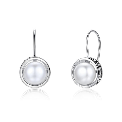 PUPILLEMON 925 Sterling Silver Pearl Drop Earrings for Women, Leverback