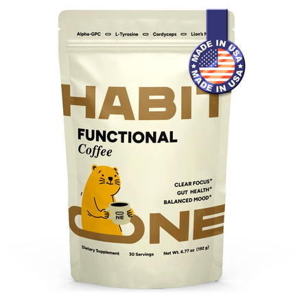 HABIT ONE Mushroom Coffee Made in USA - 10 in 1 Blend - Great Taste - Smooth Energy - No Bloating with Lion’s Mane, Cordyceps, Reishi, Chaga - Adaptogens & Nootropics – 30 Servings