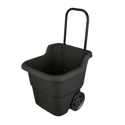 15 Gallon Rolling Garden Cart, Durable Resin Multi-Purpose Yard Cart, Retractable Handle and 7 Inch Wheels, Outdoor Utility Cart for Gardening, Lawn and Home Hauling (Black)