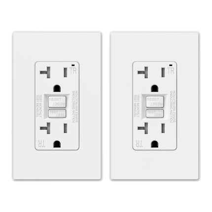 ELEGRP GFCI Outlet 20 Amp, Self-Test GFI Electrical Outlet with Thinner Design, TR Tamper Resistant GFCI Receptacle, Ground Fault Circuit Interrupters with Wall Plate, UL Listed, Matte White, 2 Pack