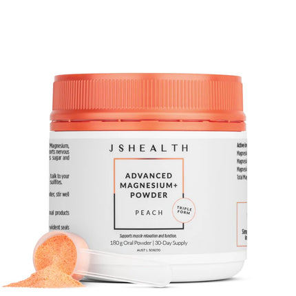 JSHealth Magnesium Powder for Sleep. 400mg Triple-Form Glycinate, Citrate, Amino Acid Chelate. Raspberry Lemonade. By Nutritionist Jessica Sepel (30 Servings) - Peach