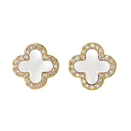 HighSpark Clover Earrings for Women | Hypoallergenic Studded Clover Stud Earrings | Lovely Gift - Studded White