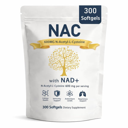 Prspy The Standard Lab NAC 600mg Non-GMO, Gluten Free,Organic NAC Supplement N-Acetyl Cysteine Capsules with NAD+ for Cellular & Lung Health, 300 Softgels