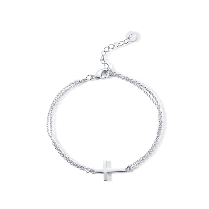 PAVOI Confirmation Simple Jewerly Cross Bracelet for Women, White Gold