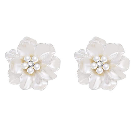 HETICA Camellia Pearl Stud Earrings for Women, White Floral Wedding Gift