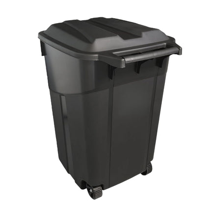 32 Gallon Outdoor Trash Can with Lid, Heavy-Duty Wheeled Garbage Bin for Backyard, Deck or Garage, Black, Can with Attached Snap Lock Lid and Heavy-Duty Handles (32 Gallon)