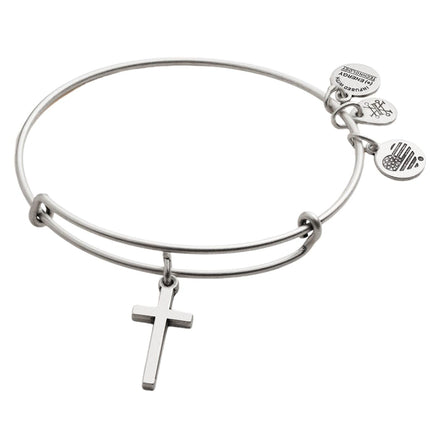 Alex and Ani Cross Charm Bangle - Adjustable Bracelet for Women, Ideal Gift Jewelry, Nickel-Free, Express Faith & Love, Bangle Bracelets for Women (Silver)