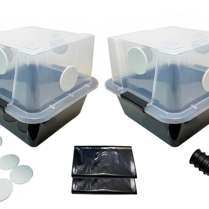 Grower's Select 28Q Cube Mushroom Monotub Fruiting Chambers with Filter Disks and Liners (2 Pack)