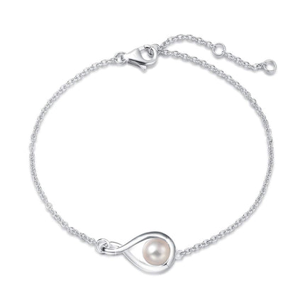 FANCIME White Pearl Bracelets June Birthstone Bracelet for Women Sterling Silver Infinity Link Bracelet Fine Jewelry Anniversary Birthday Mothers Day Gifts for Mom Her, Chain 6.7+1.2"